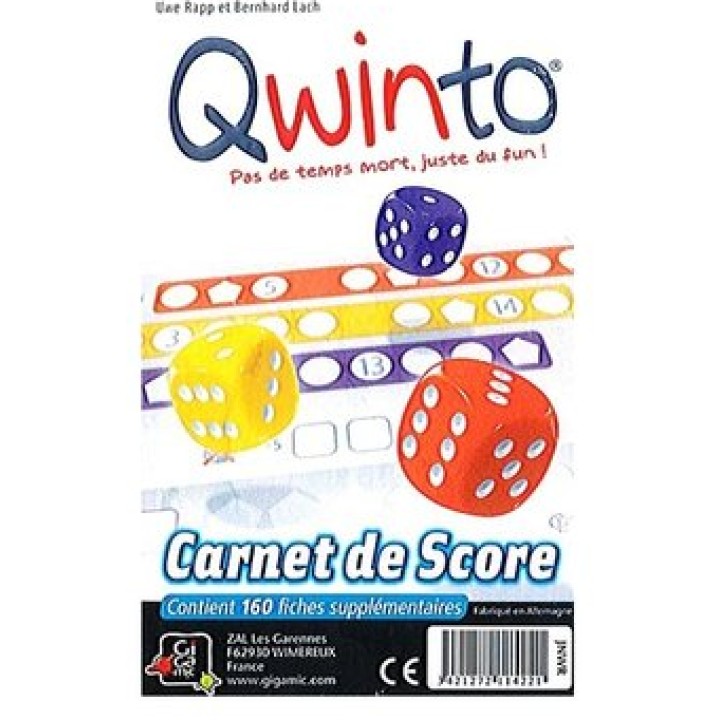 Qwinto - Bloc de Score | Jeux et Trolleries | Spécialiste des jeux de société, jeux de cartes et wargames