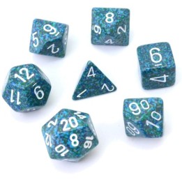 Set 7 dés multi-faces Speckled Sea effet granit bleu Chessex