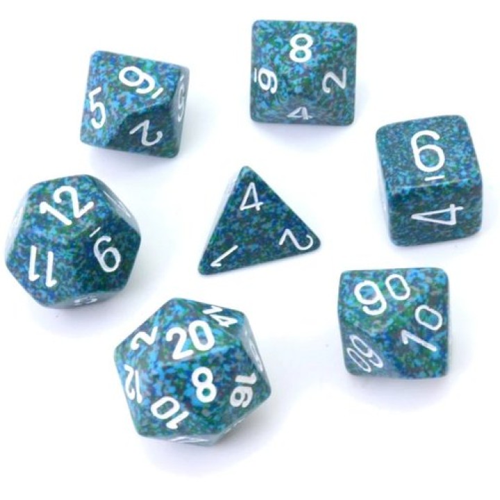 Set 7 dés multi-faces Speckled Sea effet granit bleu Chessex