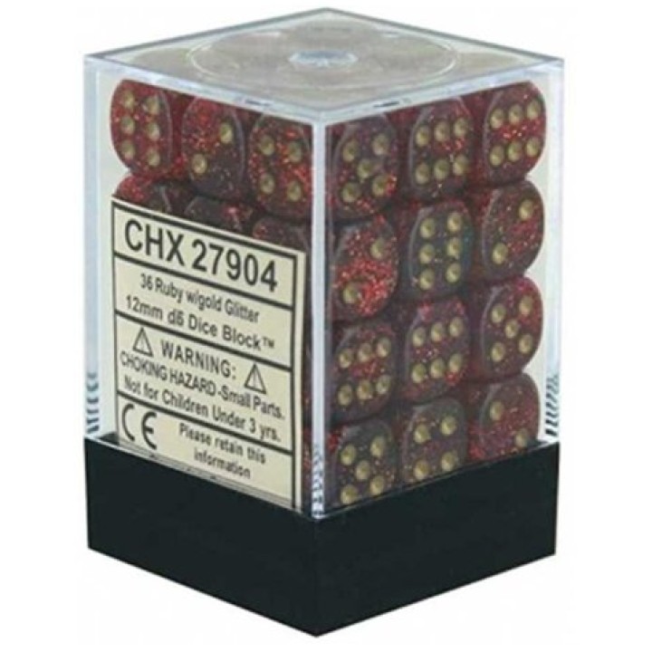 SET DE 36 DÉS 6 GLITTER RUBY/GOLD