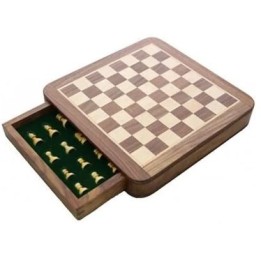 Echecs Magnétiques Tiroir 25x25 cm Buis/Acacia