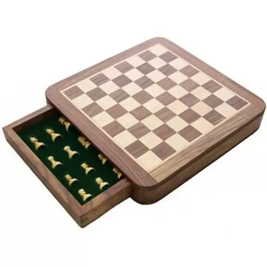 Echecs Magnétiques Tiroir 25x25 cm Buis/Acacia