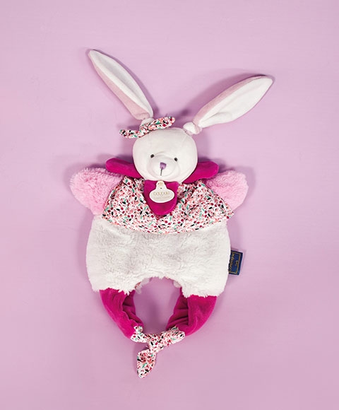 DOUDOU LAPIN MARIONNETTE PETIT SAC AMUSETTE 3 EN 1