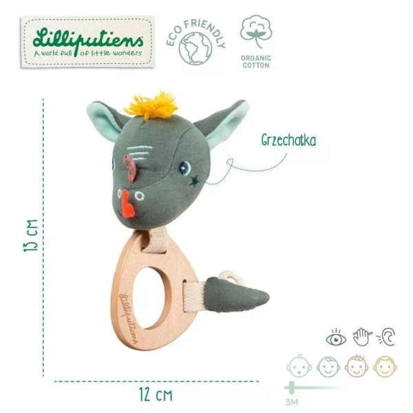 Lilliputiens Hochet avec dentition en bois Dragon Joe