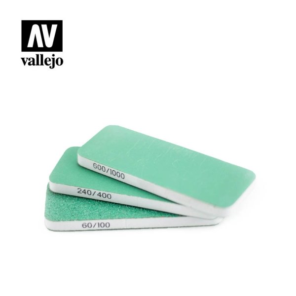 Lot de 3 papiers abrasifs souples, double grain (80x30x6 mm)