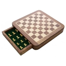 Echecs Magnétiques Tiroir 25x25 cm Buis/Acacia